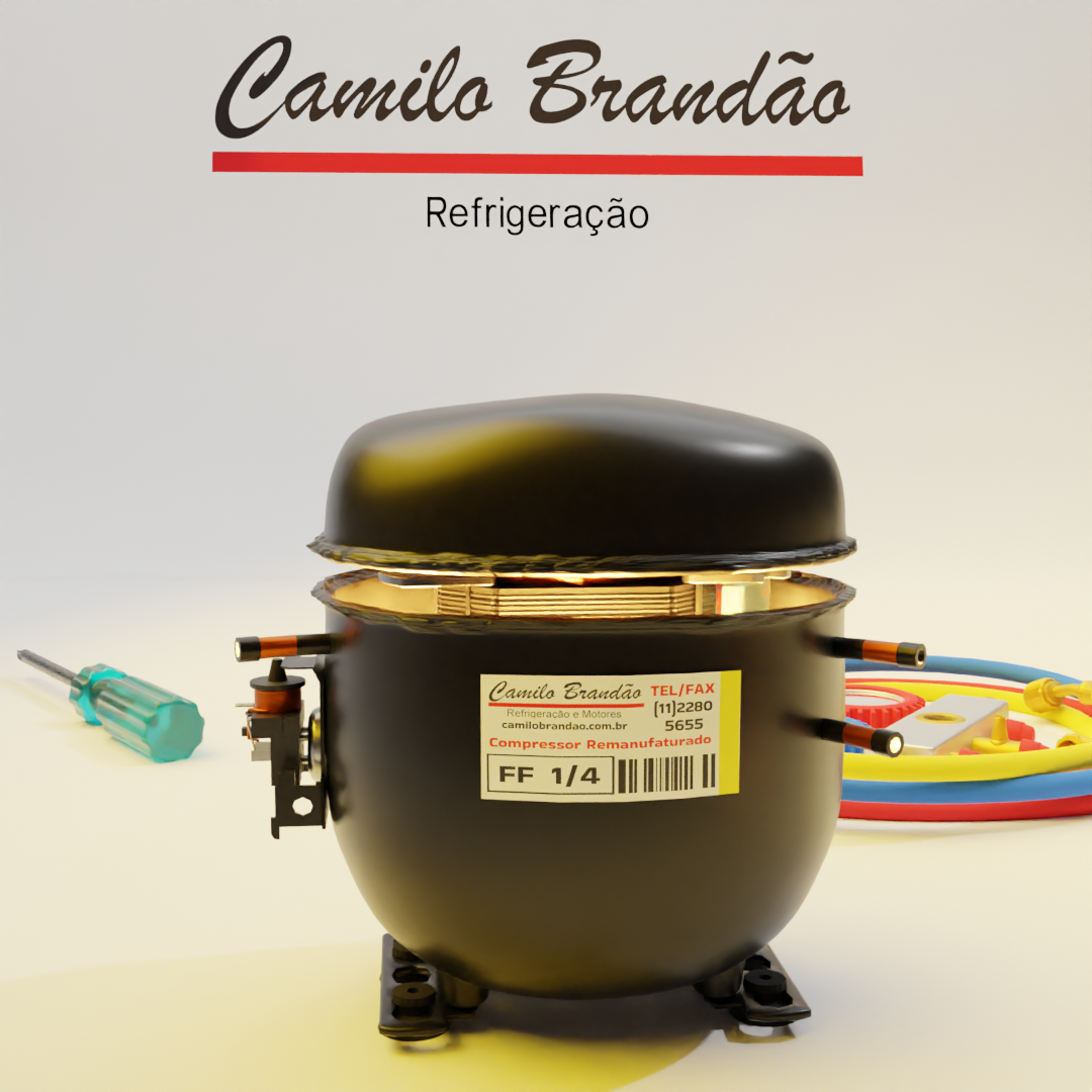 Compressor FF abrindo com manômetro e chave Philips no fundo